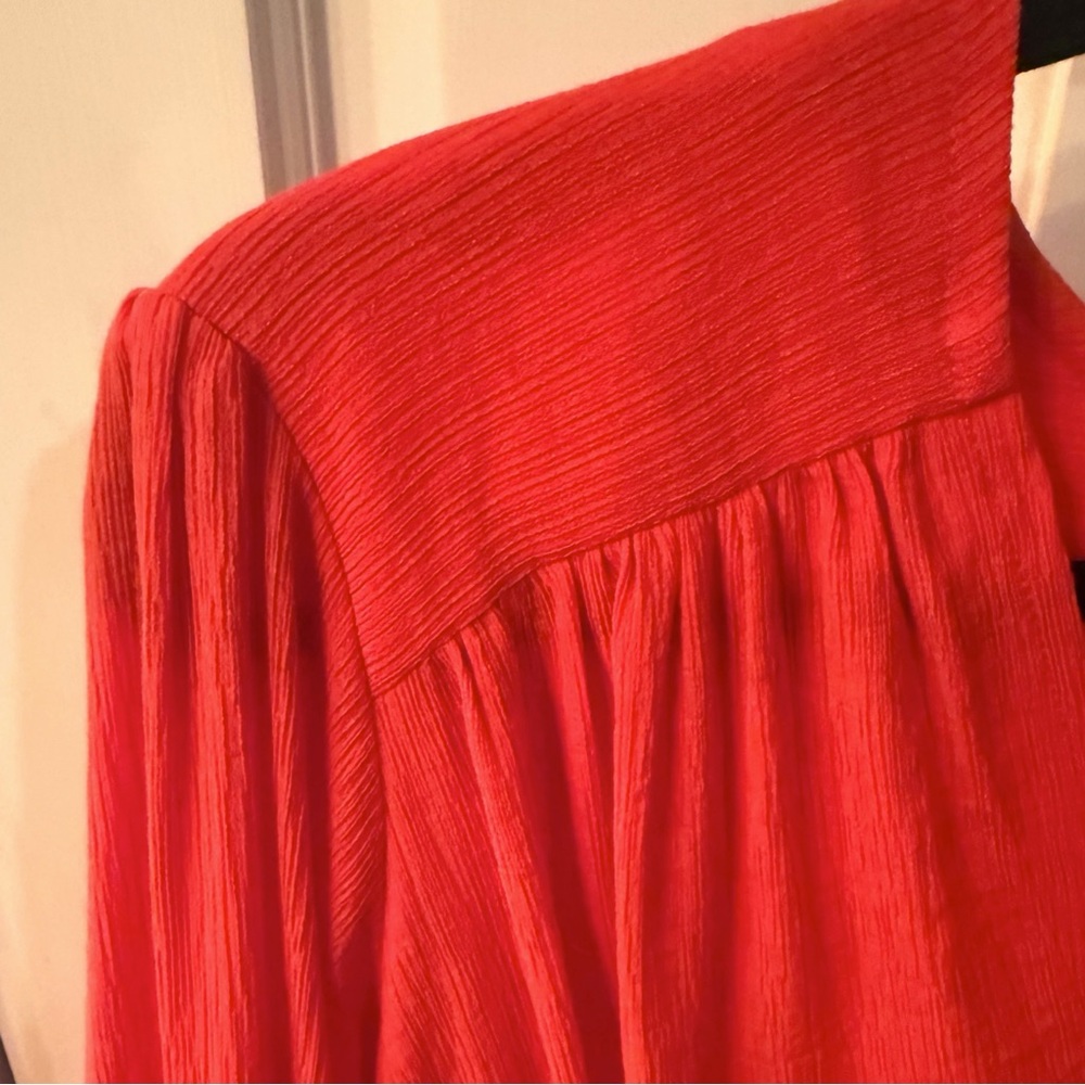 NEW FREE PEOPLE LADY LUCK RED ORANGE DRAPEY WRAP PLUNGE V-NECK BLOUSE SMALL HOT! - Picture 8 of 16